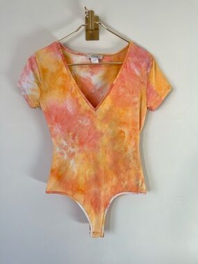 Marci Tie-Dye festival retro alternative Scoop Neck Bodysuit - Orange & Pink M